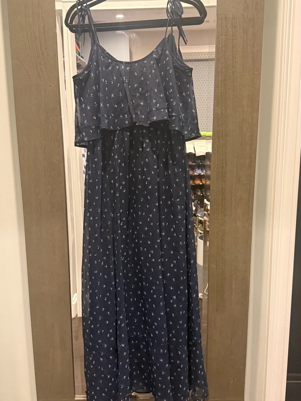 Abercrombie & Fitch Navy Floral Tiered Maxi Dress with Tie Straps
